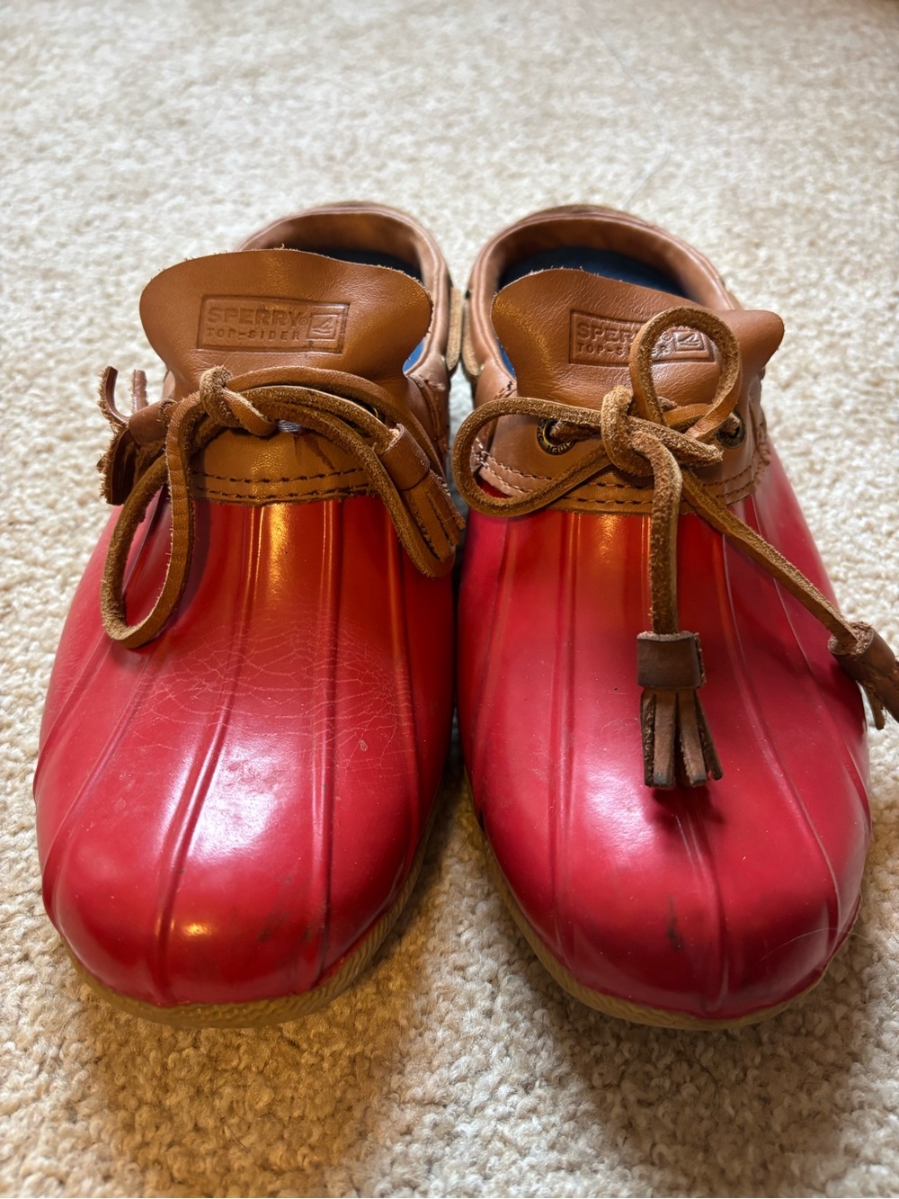 Sperry Womens Red and Brown Rain Duck Boots